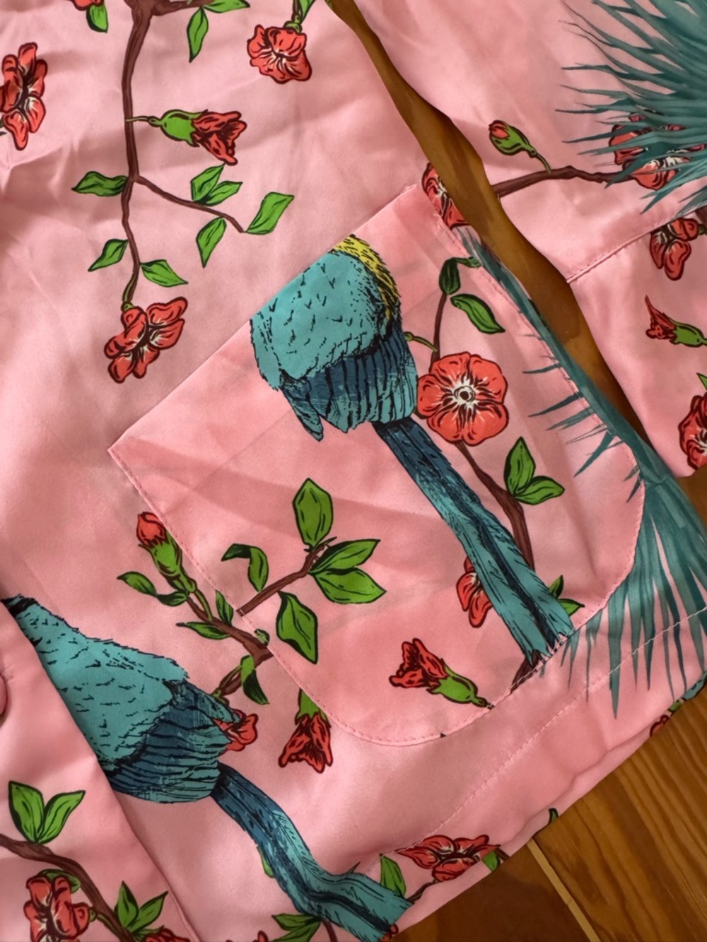 Barneys New York Lobo Rosa Floral & Bird Pajama Top - Picture 4 of 8